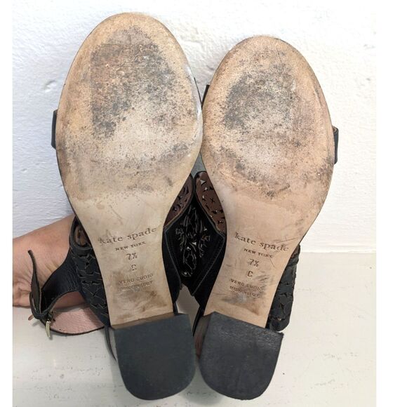 Kate Spade MADE IN ITALY "Imani" Leather Block Heel Laser Cut Heels Sandals 7.5C - Picture 12 of 12